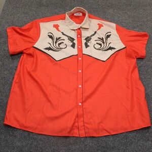Boozelele 4XL‎ Western Shirt Orange Gun Pistol Embroidered Rockabilly
